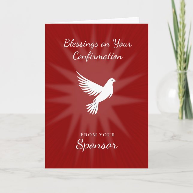 From Sponsor Confirmation Religious Red Dove Rays  Card (Front)