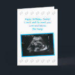 From The Bump: Cute Expecting Dad Birthday Card<br><div class="desc">This special birthday card from the bump (unborn baby) for the dad to be is sure to become a keepsake. This version features a baby boy blue and grey colour theme with a childlike font and adorable little baby feet. You can personalise the front text for another recipient (Papa, or...</div>