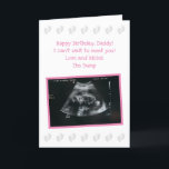From The Bump: Cute Expecting Dad Birthday Card<br><div class="desc">This special birthday card from the bump (unborn baby) for the dad to be is sure to become a keepsake. This version features a baby girl pink and grey colour theme with a childlike font and adorable little baby feet. You can personalise the front text for another recipient (Papa, or...</div>