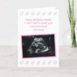 From The Bump: Cute Expecting Dad Birthday Card<br><div class="desc">This special birthday card from the bump (unborn baby) for the dad to be is sure to become a keepsake. This version features a baby girl pink and grey colour theme with a childlike font and adorable little baby feet. You can personalise the front text for another recipient (Papa, or...</div>