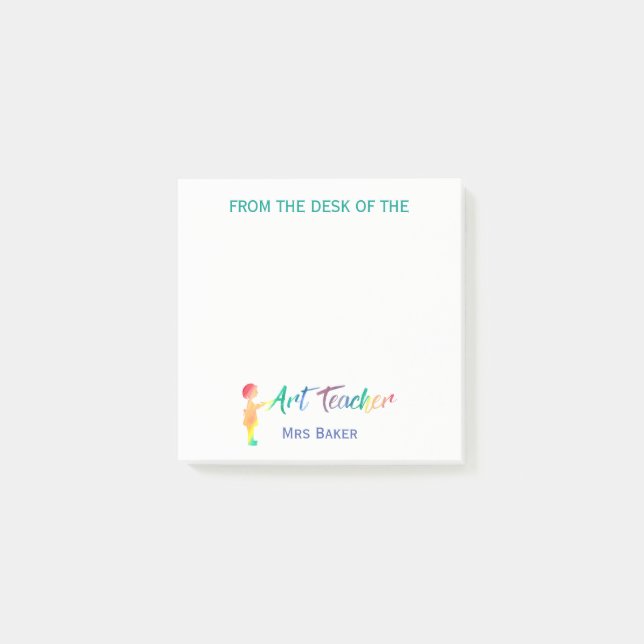 From The Desk Of Art Teacher Personalised Rainbow Post-it Notes (Front)