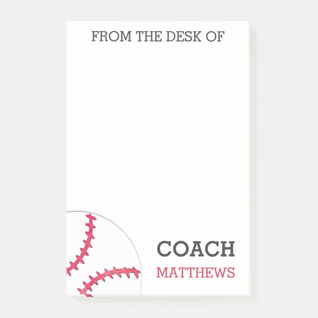 From The Desk of Baseball Coach Personalised Post-it Notes (Front)