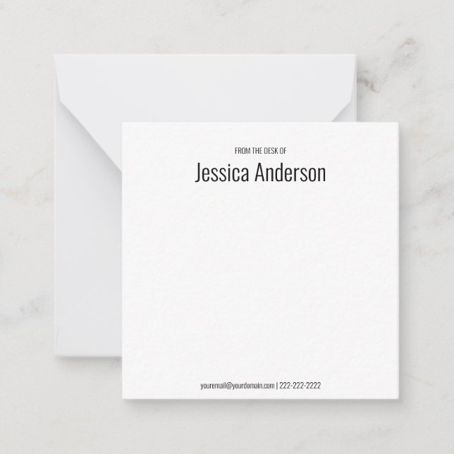 From the Desk of Black and White Name Phone Email Card (Front)
