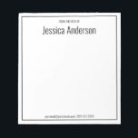 From the Desk of Black White Minimalist Notepad<br><div class="desc">This from the desk of notepad has black display text at the top. There's large black display text for the recipient's name at the top. There's smaller black text at the bottom for contact information such as an email address and phone number. The border is a black square.</div>