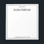 From the Desk of Black White Minimalist Notepad<br><div class="desc">This from the desk of notepad has black display text at the top. There's large black display text for the recipient's name at the top. There's smaller black text at the bottom for contact information such as an email address and phone number. The border is a black square.</div>
