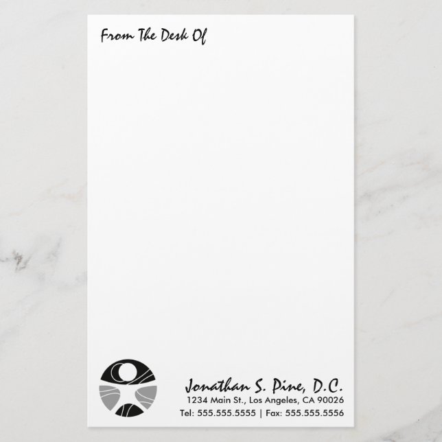 "From The Desk Of" Chiropractic Stationery (Front)