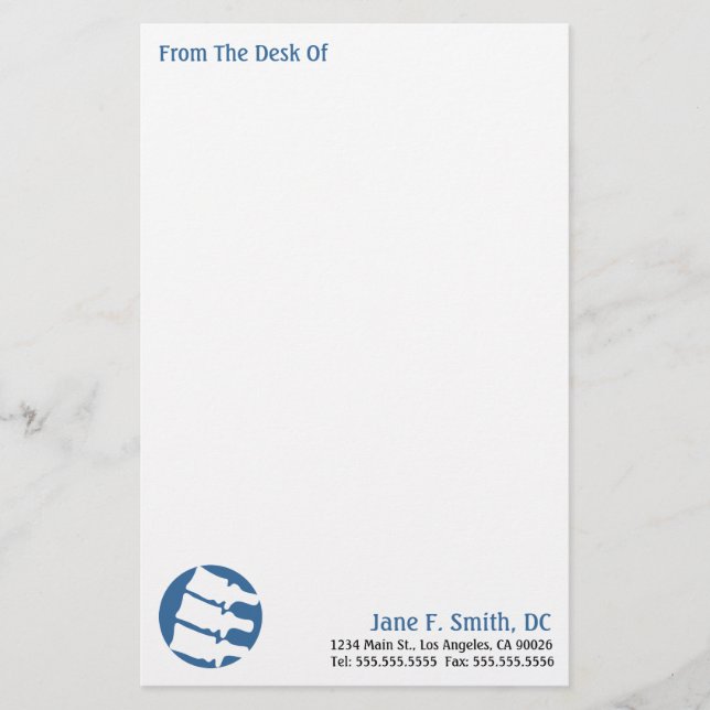 "From The Desk Of" Chiropractic Stationery (Front)