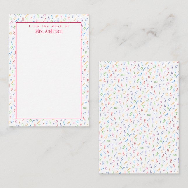 From the desk of - Custom Teacher Name - Alphabet Card (Front/Back)