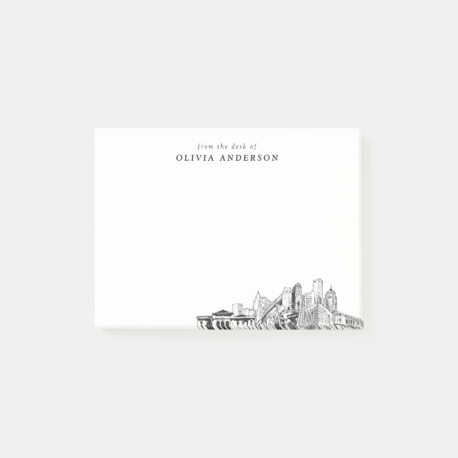 From the Desk of Detroit Skyline Personalised Post-it Notes (Front)