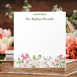 From The Desk Of Elegant Pink Floral Watercolor Notepad