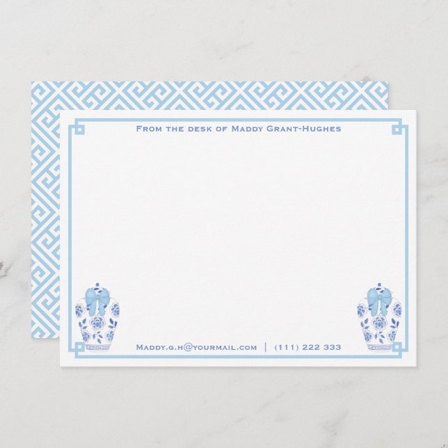 From The Desk Of | Ginger Jar Blue Bow Greek Key  Card (Front/Back)
