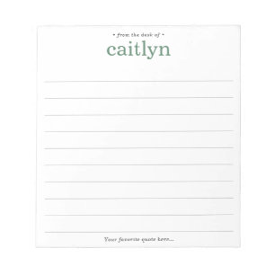 From the Desk of, Large Print, Green Lined Notepad