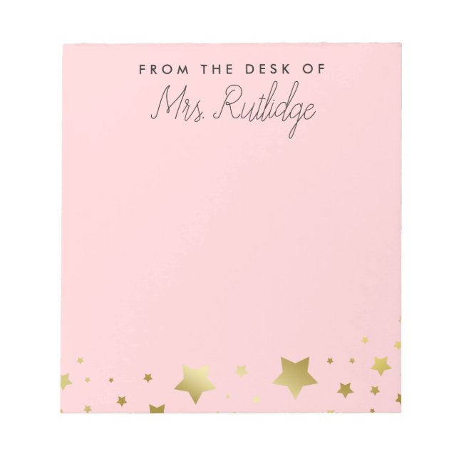 From the Desk of Light Pink Faux Gold Stars Notepad (Front)