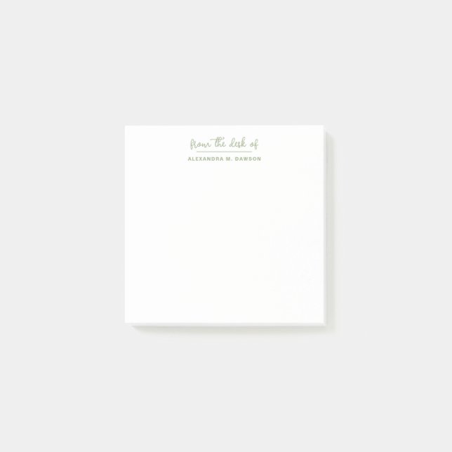From The Desk Of Modern Minimalist Sage Green Post-it Notes (Front)
