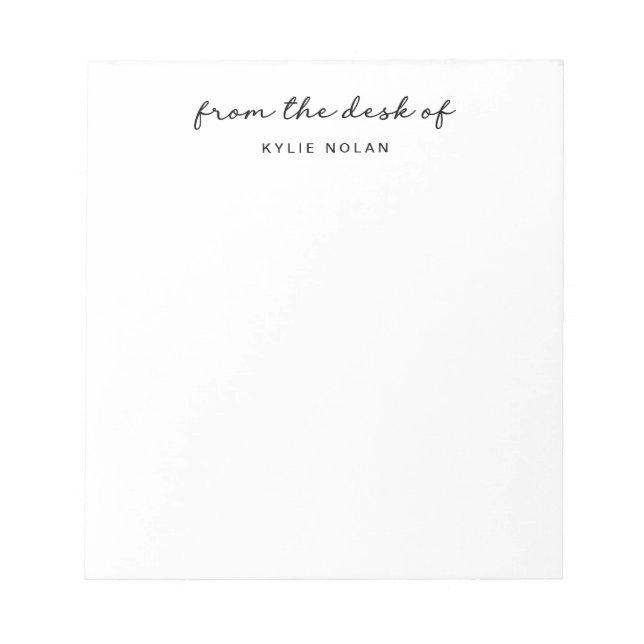 From The Desk of Monogram Script White Notepad (Front)