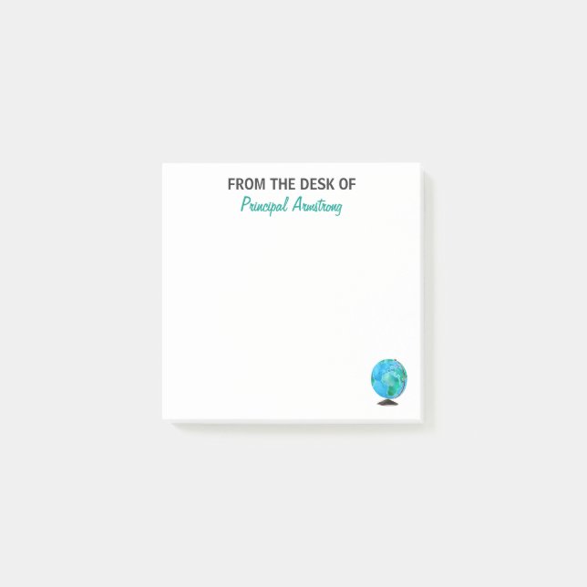 From The Desk of Principal Personalised Globe Post-it Notes (Front)