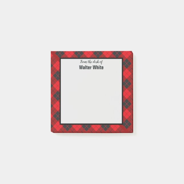 From the Desk of Red Plaid Flannel Post-it Notes (Front)