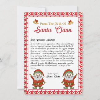 From the Desk of Santa Claus Christmas Letter Holiday Card