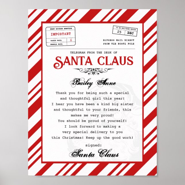 From the desk of Santa Claus Telegram Santa Letter Poster (Front)