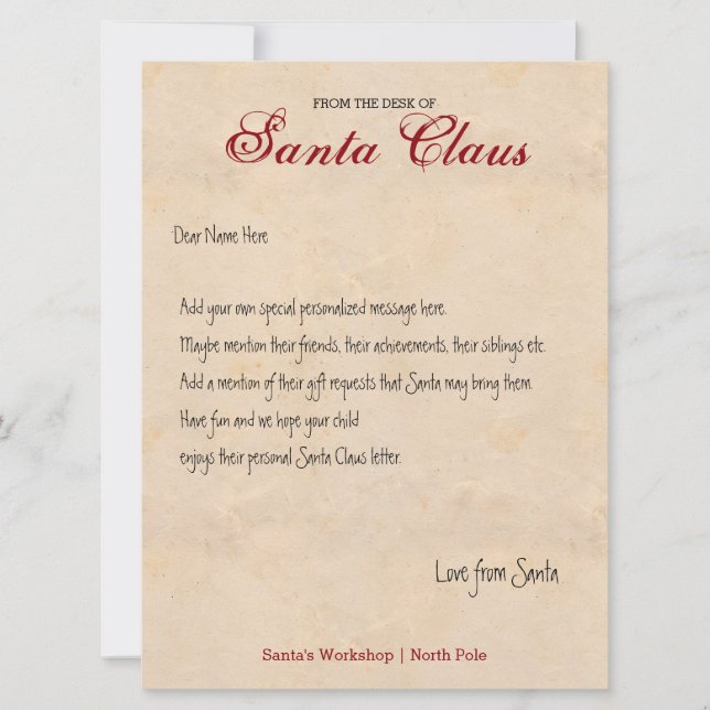 From The Desk Of Santa Personalised Letter (Front)