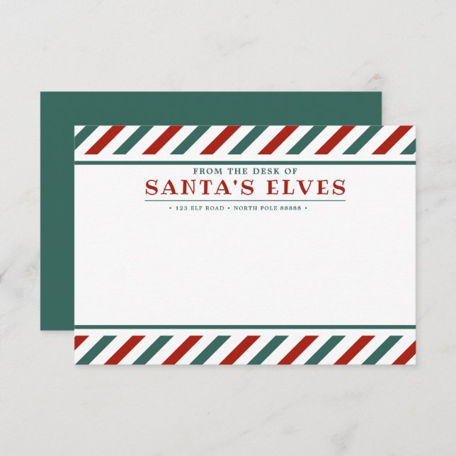 From the Desk of Santa's Elves Blank Note Card (Front/Back)