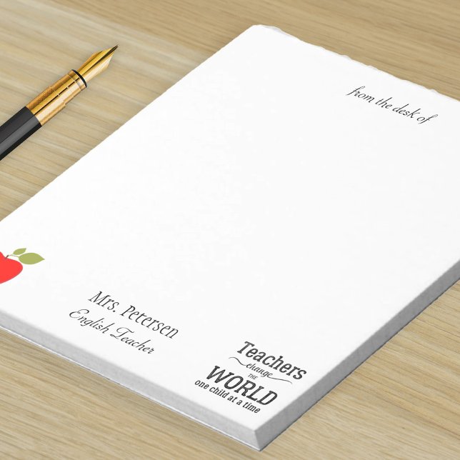 From the desk of teacher name red apple quote notepad (Creator Uploaded)