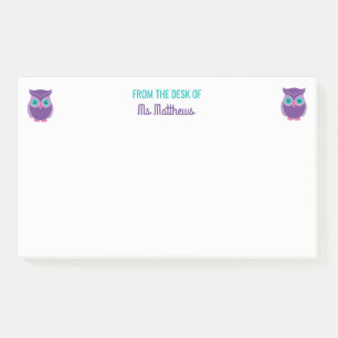 From The Desk Of Teacher Owl Personalised Purple Post-it Notes
