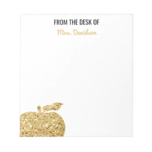From The Desk Of Teacher Personalised Gold Apple Notepad
