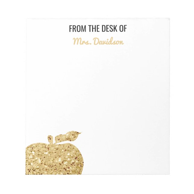 From The Desk Of Teacher Personalised Gold Apple Notepad (Front)