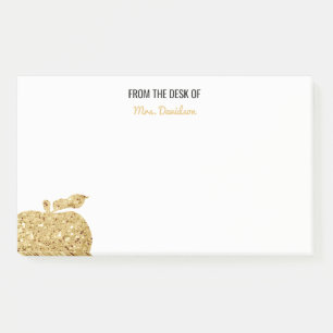 From The Desk Of Teacher Personalised Gold Apple Post-it Notes