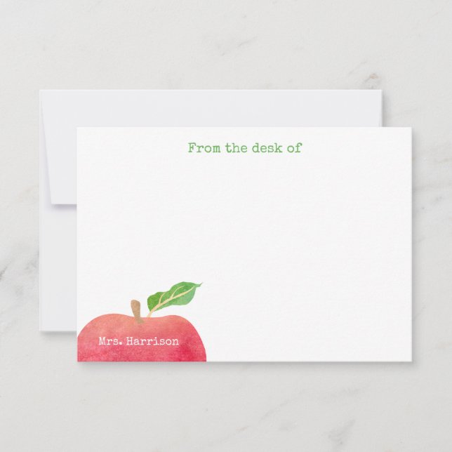 From The Desk of Teacher Red Apple Personalised Card (Front)