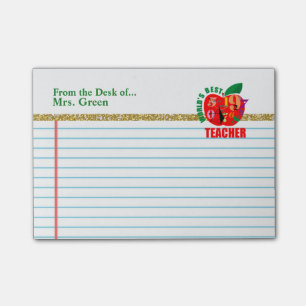 From the Desk of Teacher   Red Apple Personalised Post-it Notes