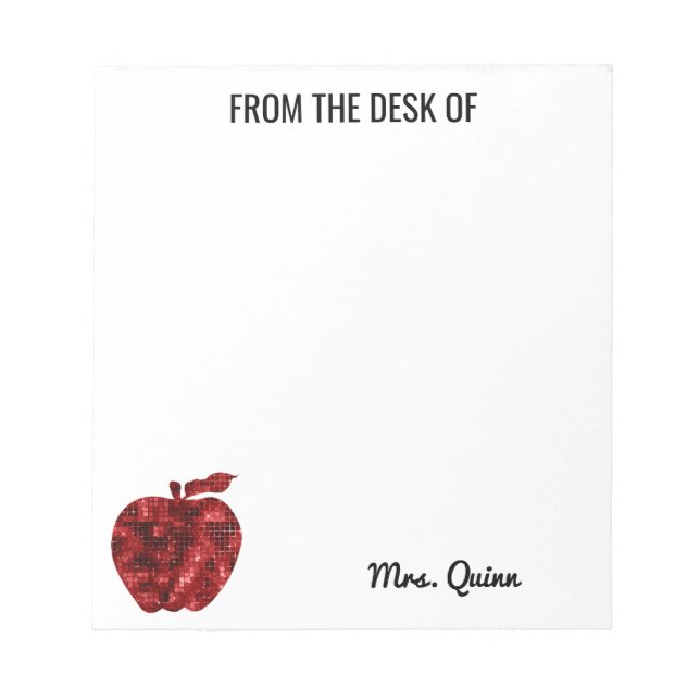 From The Desk of Teacher Red Sequin Apple Simple Notepad (Front)