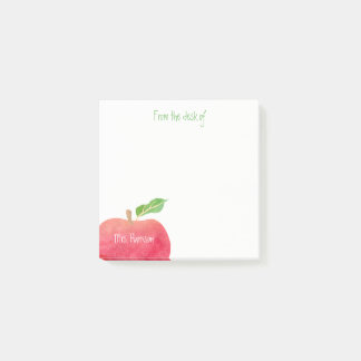 From The Desk of Teacher Red Watercolor Apple Post-it Notes