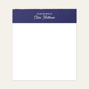 From The Desk Of White Script Navy Blue Border Notepad
