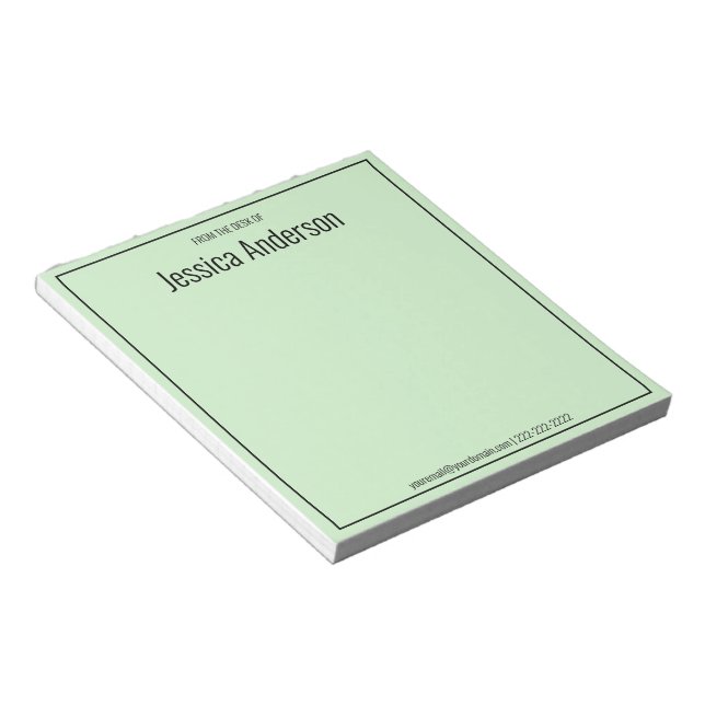 From the Desk of Your Name Light Green Black Text Notepad (Angled)