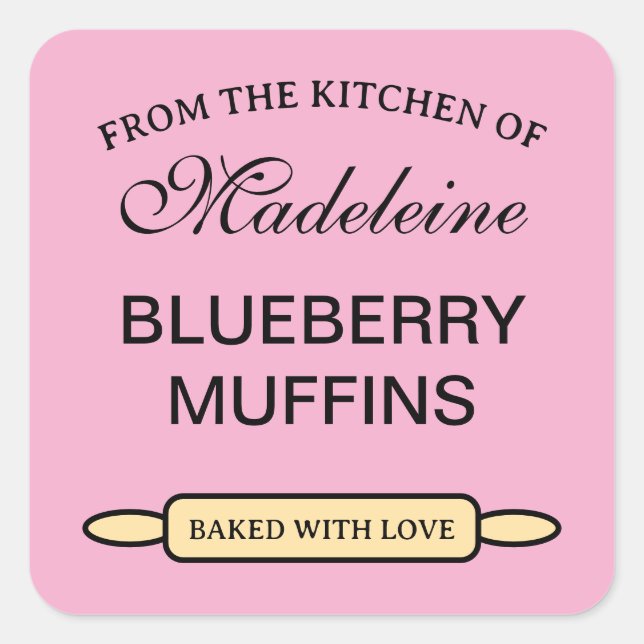 From the kitchen of blueberry muffin baking square sticker (Front)