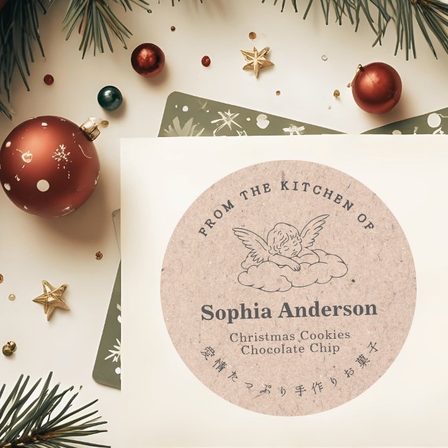 From the Kitchen of Christmas Angel Wing Kraft Classic Round Sticker (Creator Uploaded)