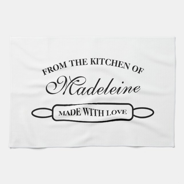 From the kitchen of elegant made with love custom tea towel (Horizontal)