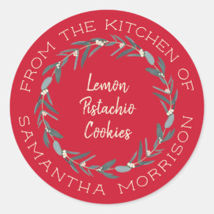 From The Kitchen Of   Eucalyptus Wreath on Red Classic Round Sticker