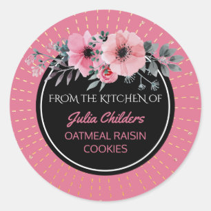 From the Kitchen of Name Baking Pink Floral Classic Round Sticker