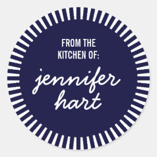 "From the Kitchen of" Name Label, Navy Blue Classic Round Sticker