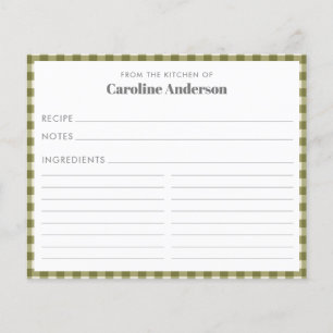 From The Kitchen of Olive Green Plaid Recipe Card 
