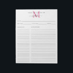 From the Kitchen Of Pink Monogram Recipe Sheet Notepad<br><div class="desc">Modern Elegant Stylish Personalised From the Kitchen Of Pink Monogram Script Name Recipe Sheet Notepad</div>