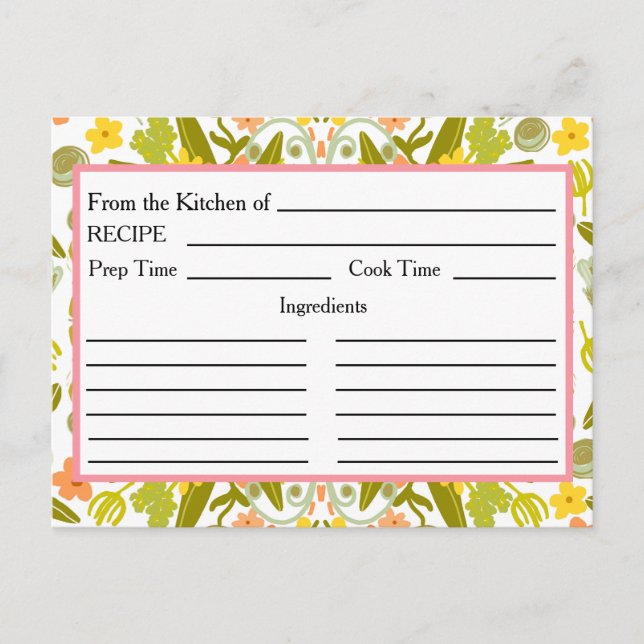 From the Kitchen of Recipe Cards Gold Pink Floral  (Front)