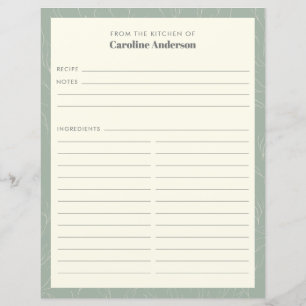 From The Kitchen   Sage Green Floral Recipe Page