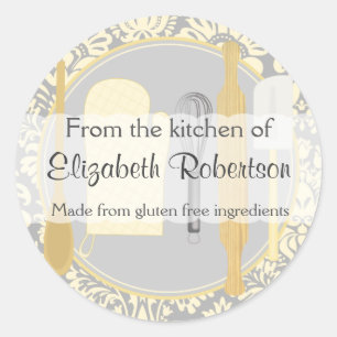 From The Kitchen Yellow Damask Classic Round Sticker