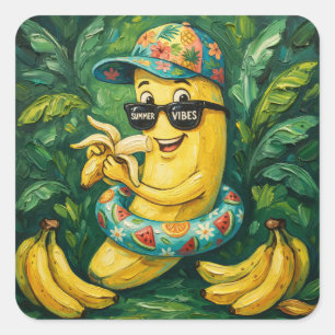From The Library Of Banana Summer Vibes  Square Sticker