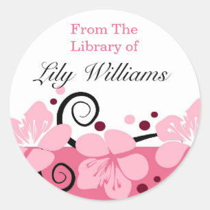 From The Library Of Bookplates -  Pink Classic Round Sticker