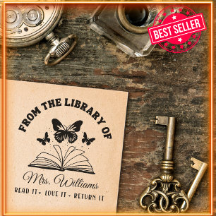 From The Library Of   Butterflies Vintage Book  Self-inking Stamp